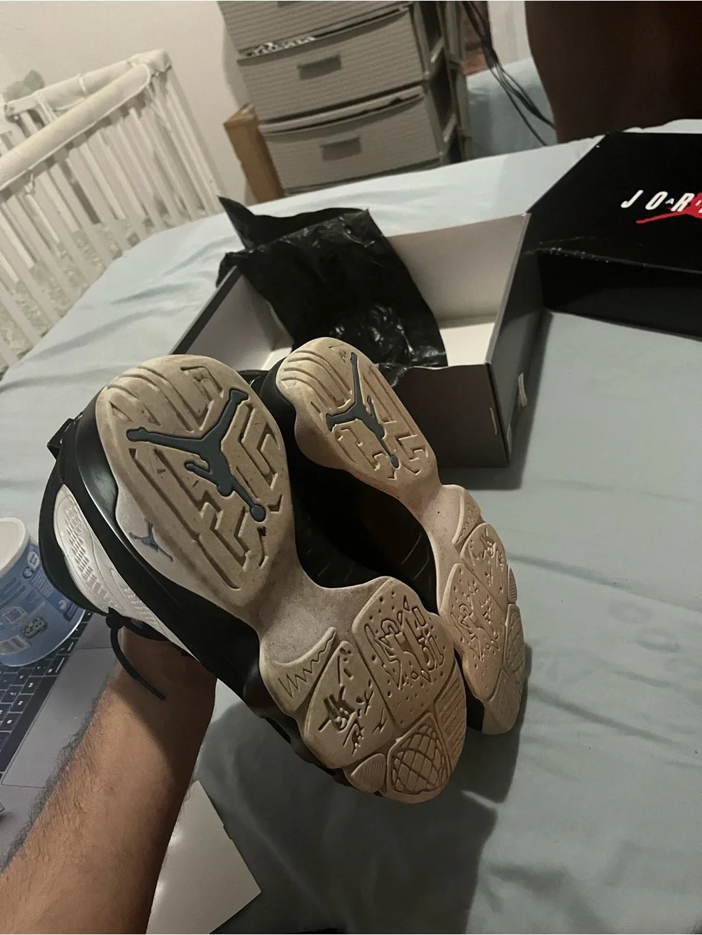 Jordan Black and White Basketball Shoes with Light Blue Jumpman